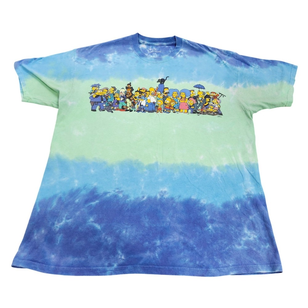 The Simpsons T-Shirt Mens 2XL Cast Graphic Blue Green Tie-Dye EUC